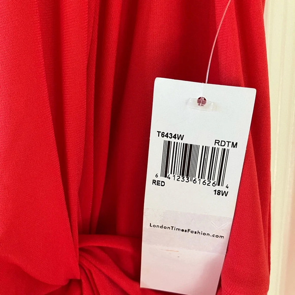 NWT Woman’s Plus Size Red Cowl-Neck Faux Wrap Sheath Midi Dress 18W - Picture 4 of 6